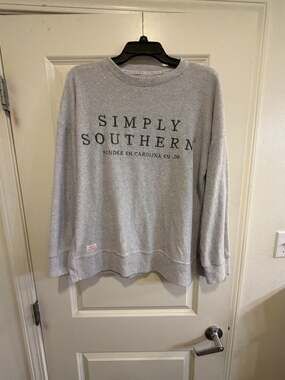 Simply Southern Grey Terry Crewneck Pullover Sweatshirt